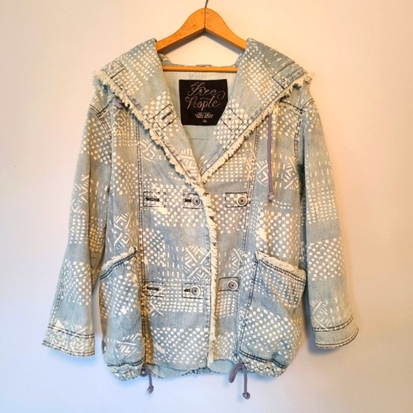 Free People Chambray Hooded Jacket Oversized Denim Coat XS - Picture 4 of 6